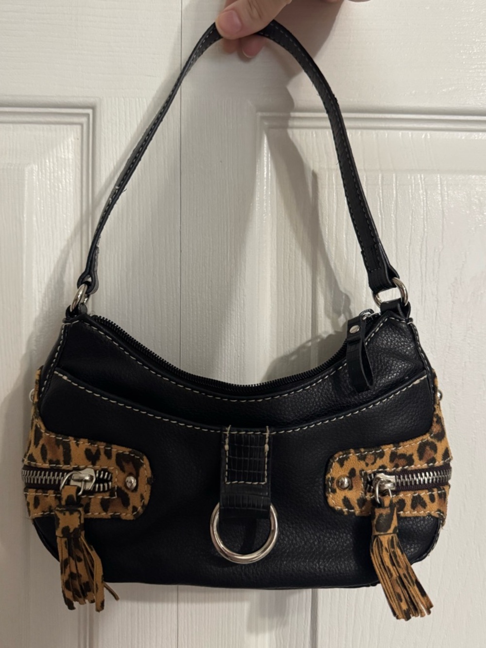 Nine West y2k Black Shoulder Bag with Leopard cheetah Accents